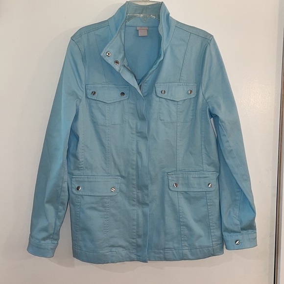 Chico’s Sky Blue Cotton Twill Utility Jacket Like New Condition Size S - Picture 6 of 11